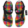 LGBT Plaid Rainbow Print Pattern Black Open Toe Sandals-grizzshop