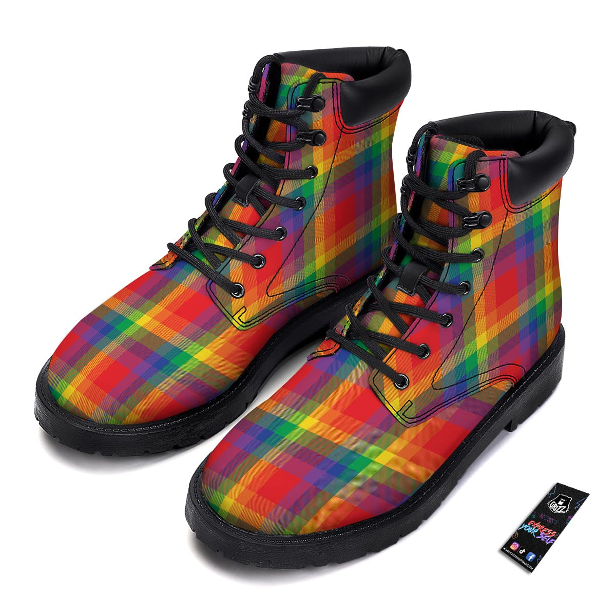 LGBT Plaid Rainbow Print Pattern Boots-grizzshop