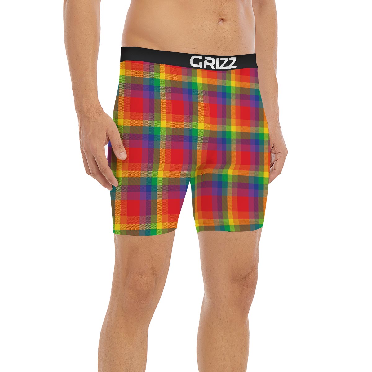 LGBT Plaid Rainbow Print Pattern Boxer Briefs-grizzshop