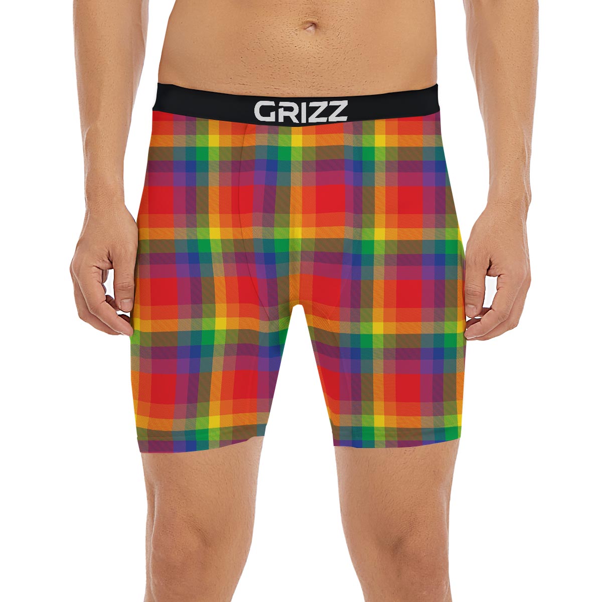 LGBT Plaid Rainbow Print Pattern Boxer Briefs-grizzshop