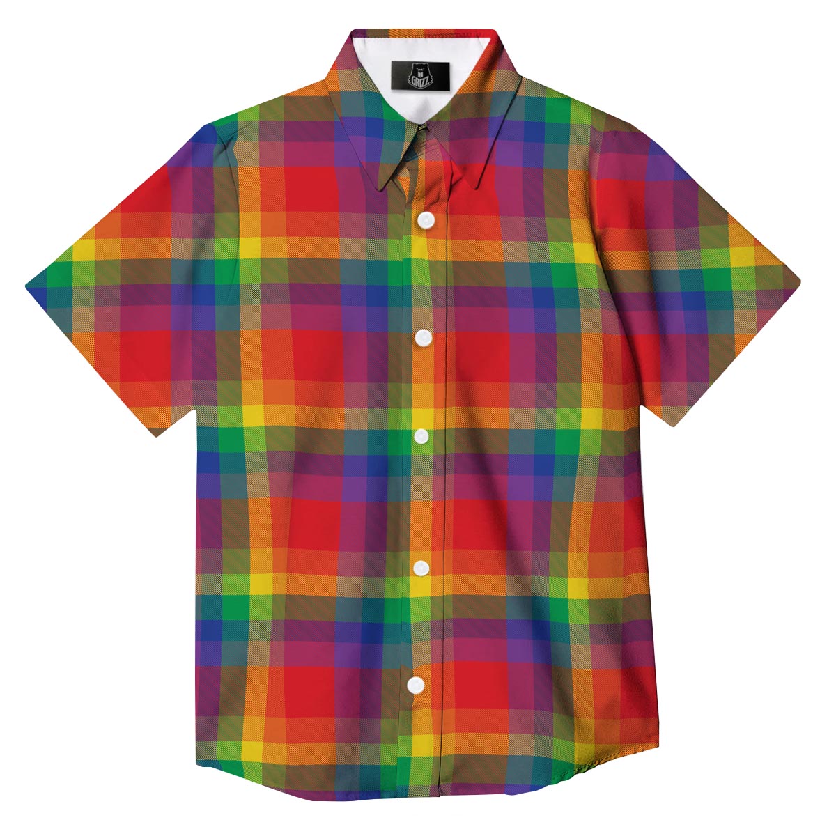 LGBT Plaid Rainbow Print Pattern Button Up Shirt-grizzshop