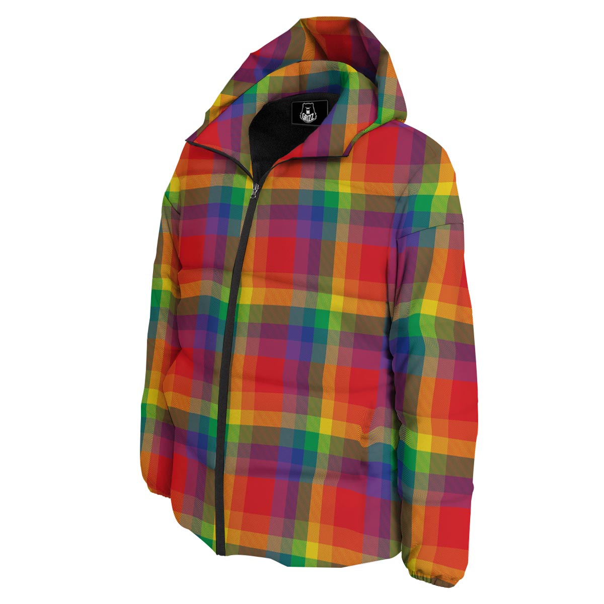 LGBT Plaid Rainbow Print Pattern Down Jacket-grizzshop