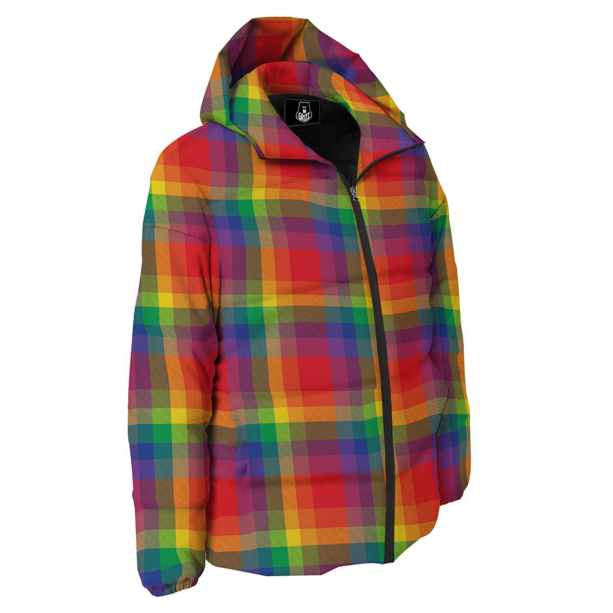 LGBT Plaid Rainbow Print Pattern Down Jacket-grizzshop