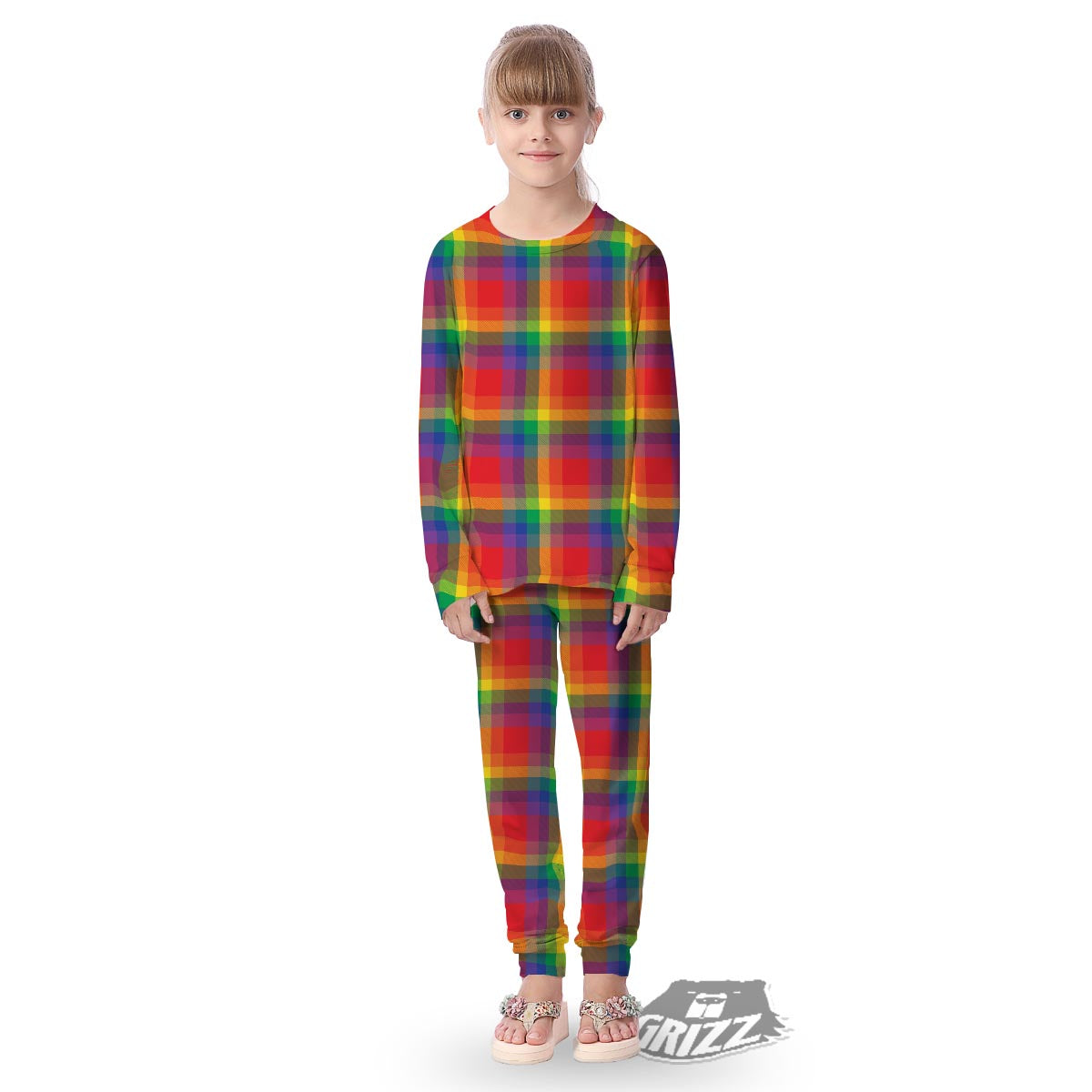 LGBT Plaid Rainbow Print Pattern Kid's Pajamas-grizzshop
