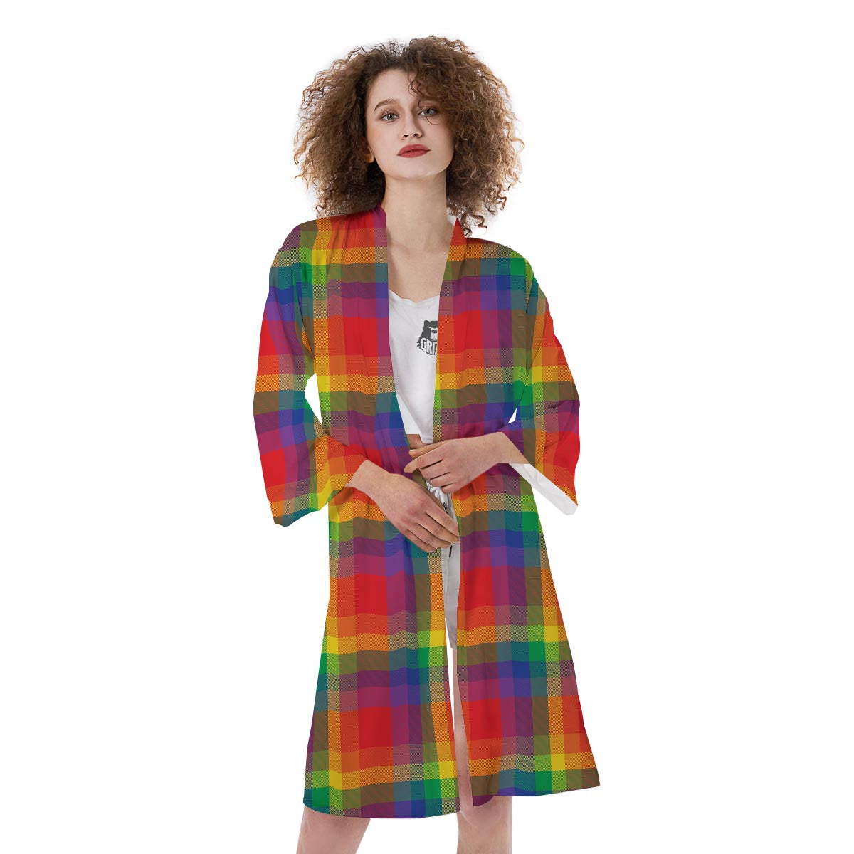 LGBT Plaid Rainbow Print Pattern Kimono-grizzshop