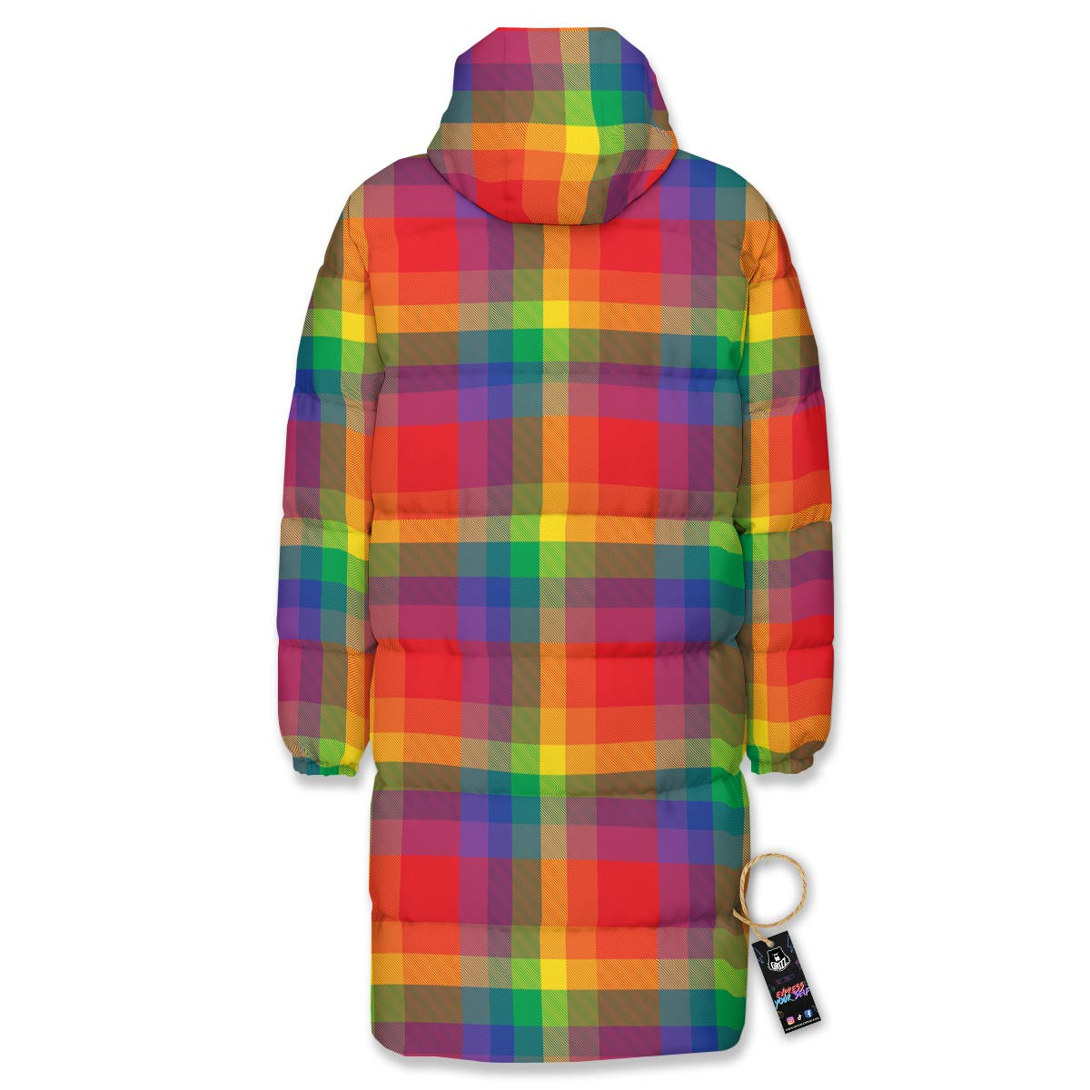 LGBT Plaid Rainbow Print Pattern Long Down Jacket-grizzshop