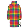 LGBT Plaid Rainbow Print Pattern Long Down Jacket-grizzshop