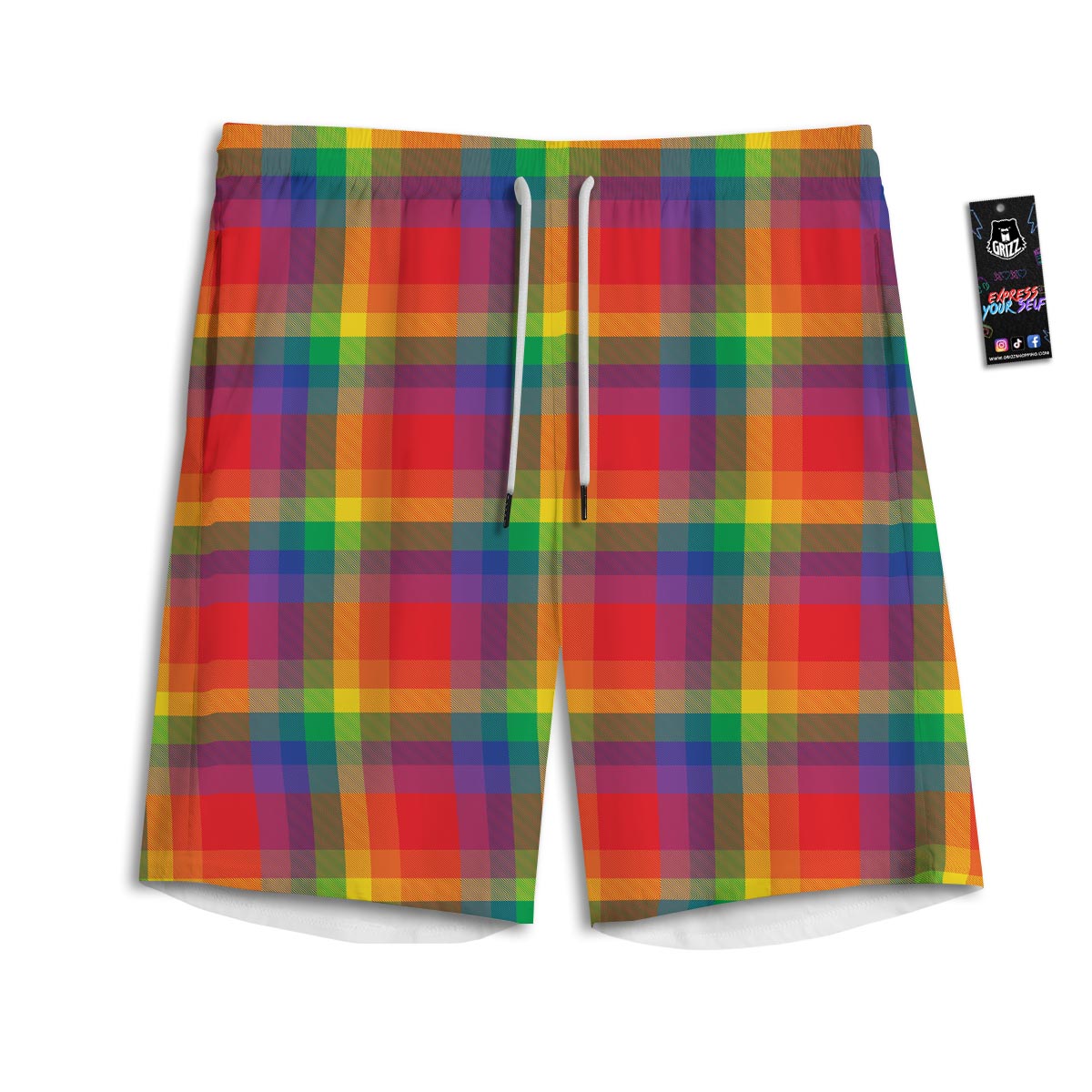 LGBT Plaid Rainbow Print Pattern Men's Athletic Shorts