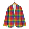 LGBT Plaid Rainbow Print Pattern Men's Blazer-grizzshop