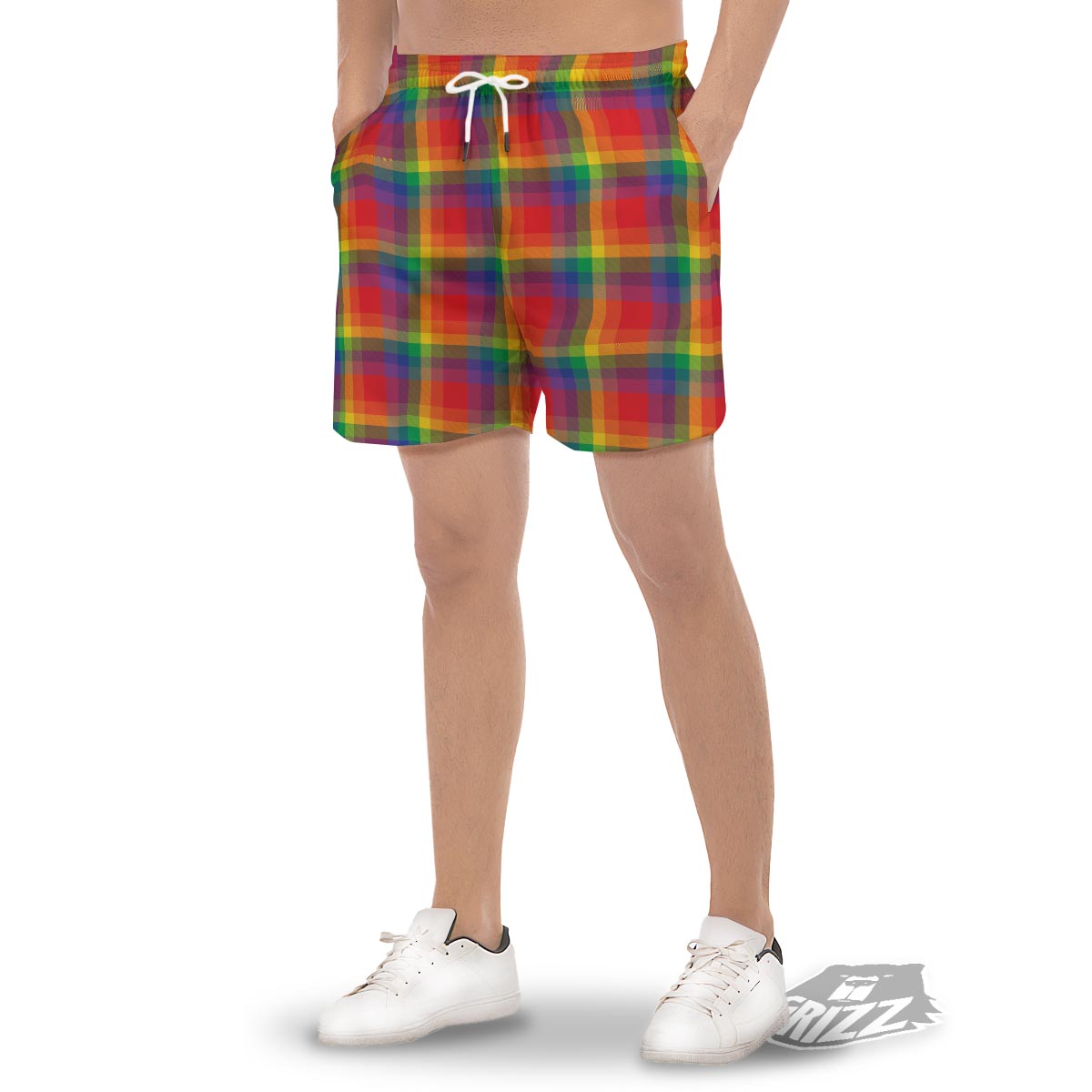 LGBT Plaid Rainbow Print Pattern Men's Gym Shorts-grizzshop