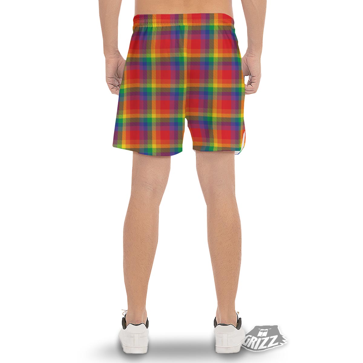 LGBT Plaid Rainbow Print Pattern Men's Gym Shorts-grizzshop