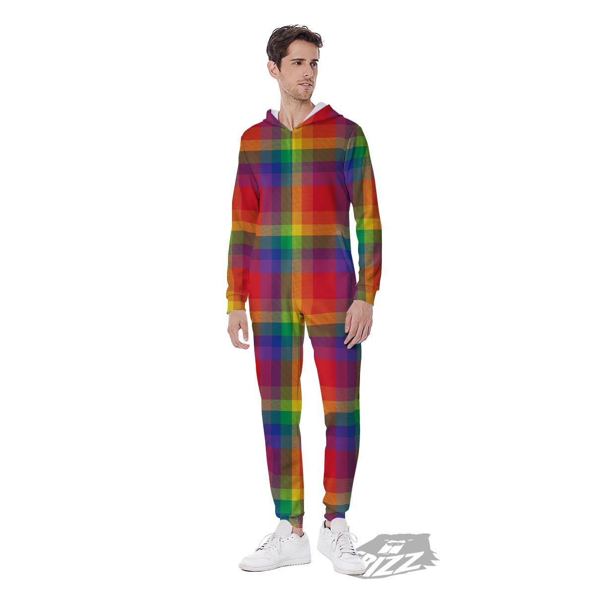 LGBT Plaid Rainbow Print Pattern Men's Jumpsuit-grizzshop