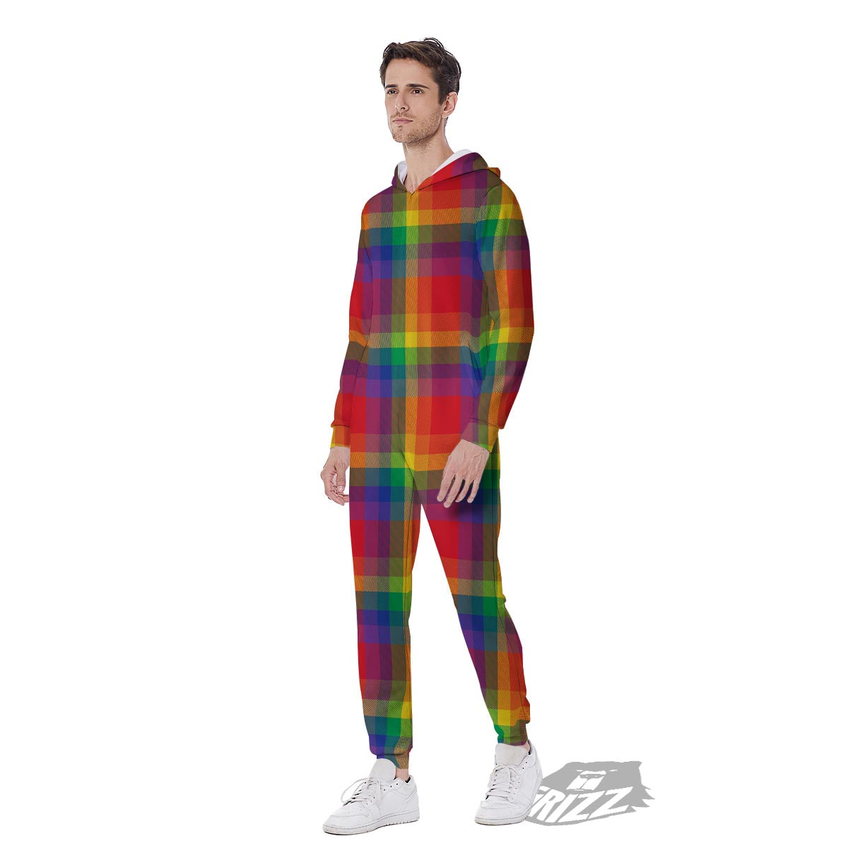 LGBT Plaid Rainbow Print Pattern Men's Jumpsuit-grizzshop