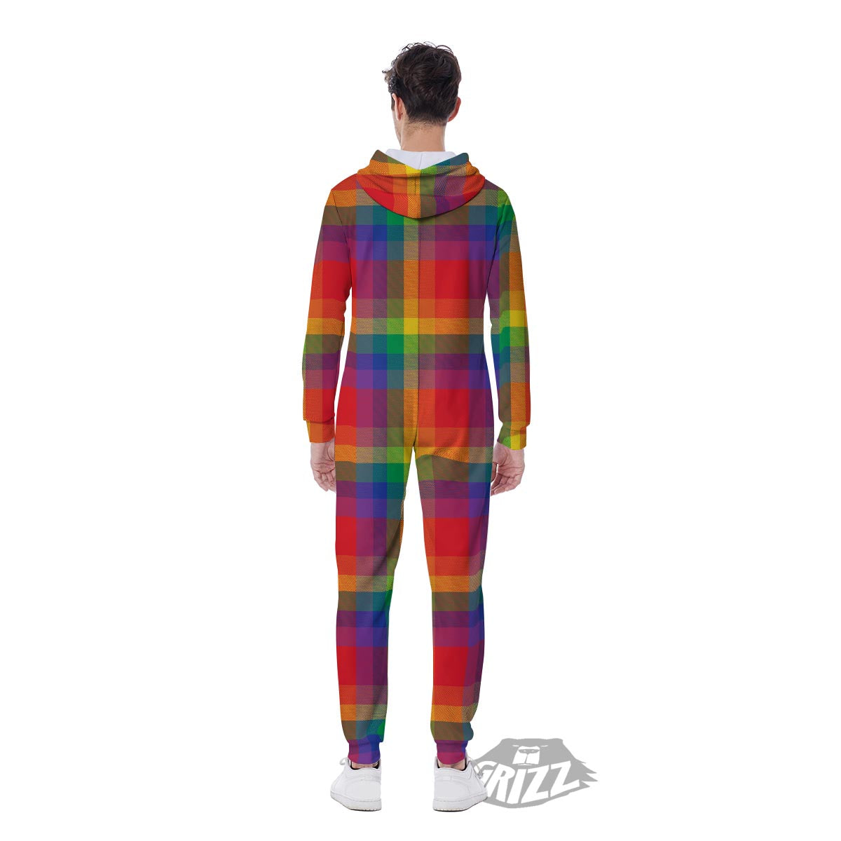LGBT Plaid Rainbow Print Pattern Men's Jumpsuit-grizzshop