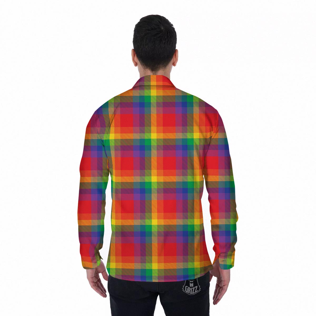 LGBT Plaid Rainbow Print Pattern Men's Long Sleeve Shirts-grizzshop