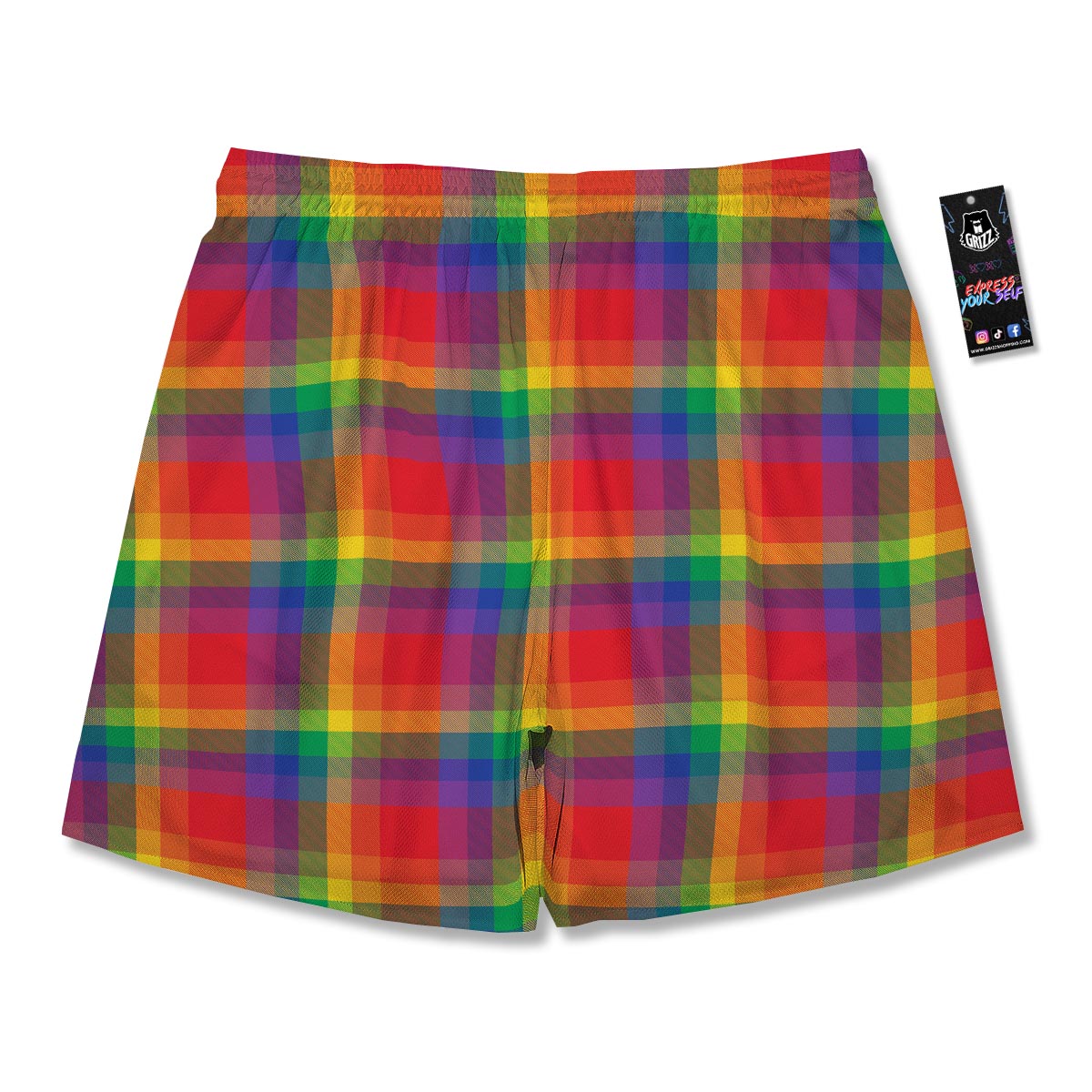 LGBT Plaid Rainbow Print Pattern Men's Running Shorts-grizzshop