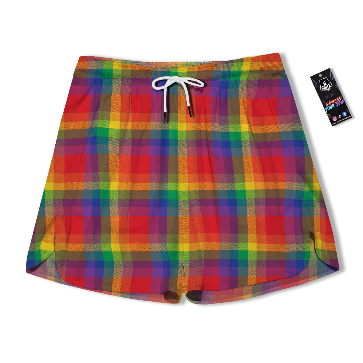 LGBT Plaid Rainbow Print Pattern Men's Running Shorts-grizzshop