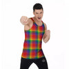 LGBT Plaid Rainbow Print Pattern Men's Tank Top-grizzshop