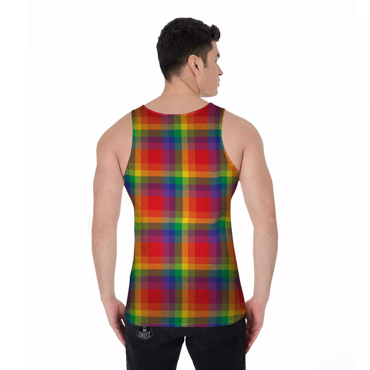 LGBT Plaid Rainbow Print Pattern Men's Tank Top-grizzshop