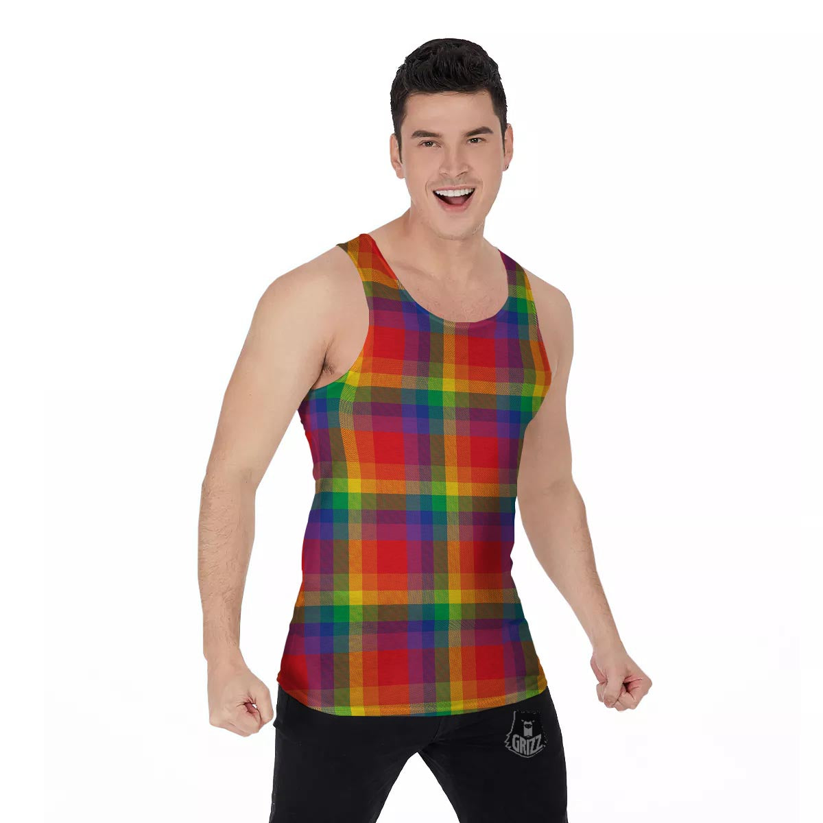 LGBT Plaid Rainbow Print Pattern Men's Tank Top-grizzshop