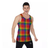 LGBT Plaid Rainbow Print Pattern Men's Tank Top-grizzshop