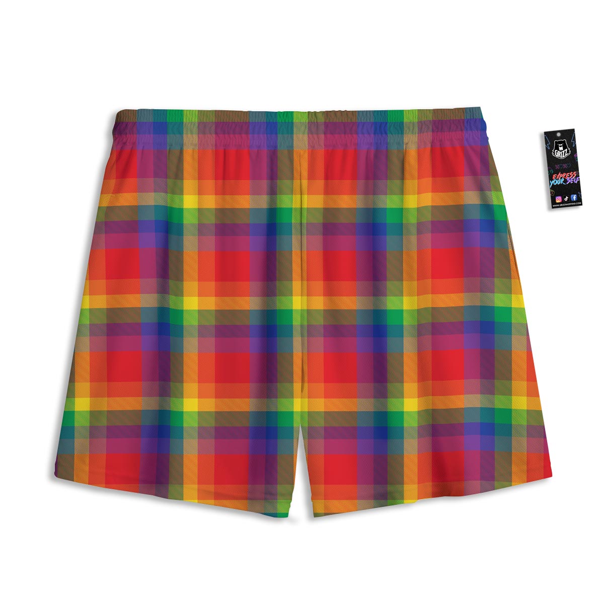 LGBT Plaid Rainbow Print Pattern Mesh Shorts