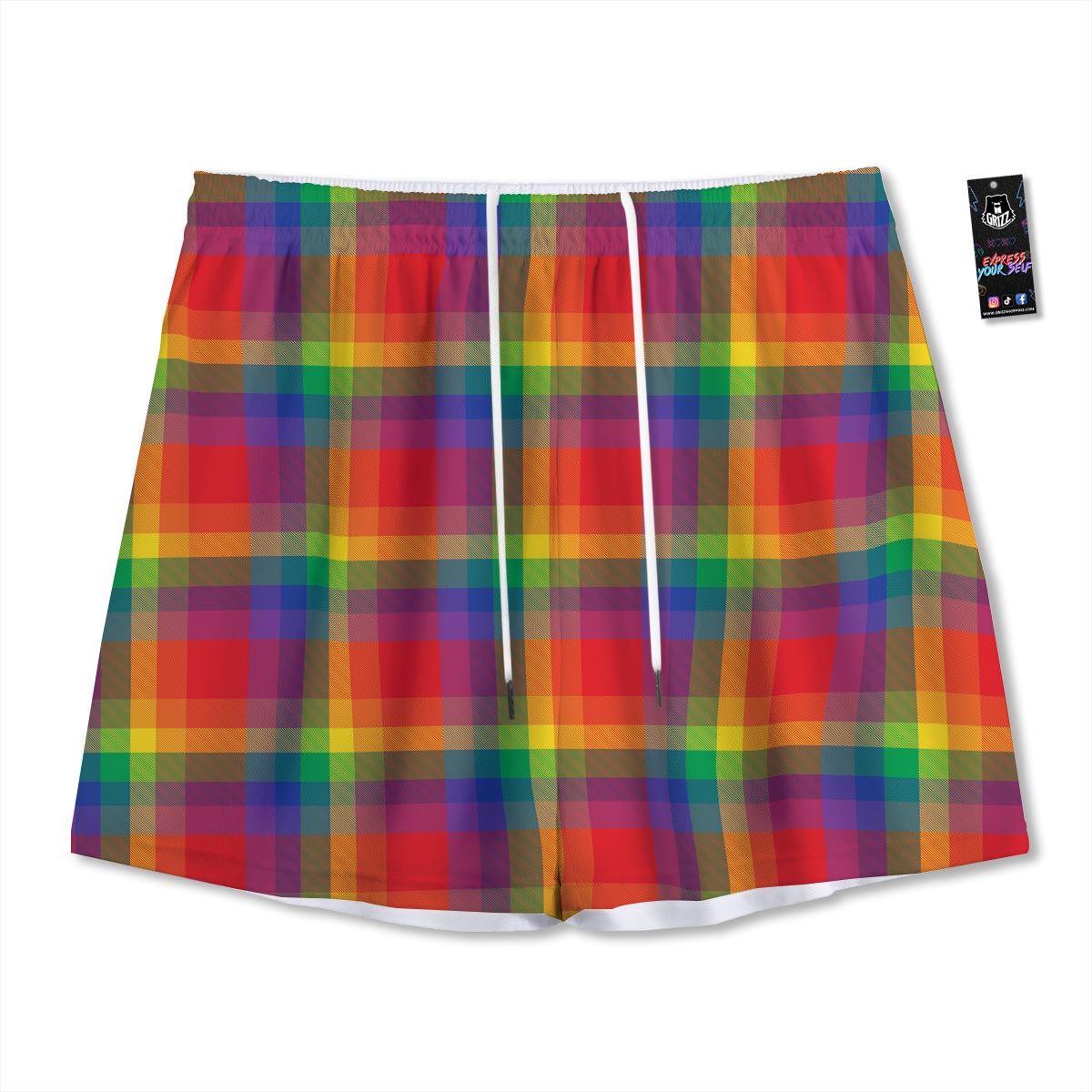 LGBT Plaid Rainbow Print Pattern Mesh Shorts