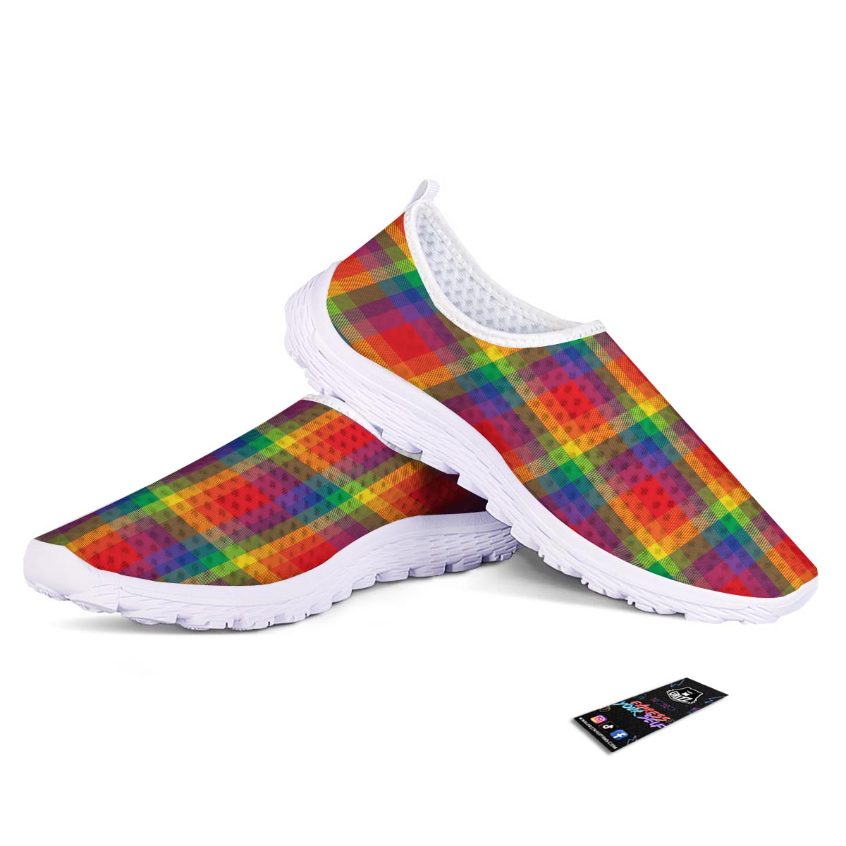 LGBT Plaid Rainbow Print Pattern Nurse Shoes-grizzshop