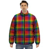 LGBT Plaid Rainbow Print Pattern Puffer Jacket-grizzshop