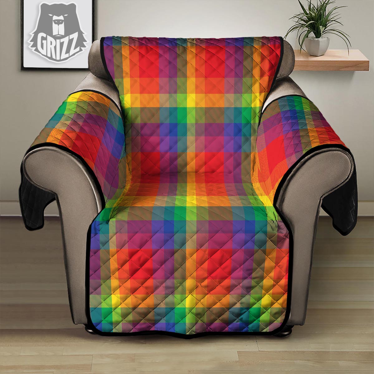 LGBT Plaid Rainbow Print Pattern Recliner Protector-grizzshop