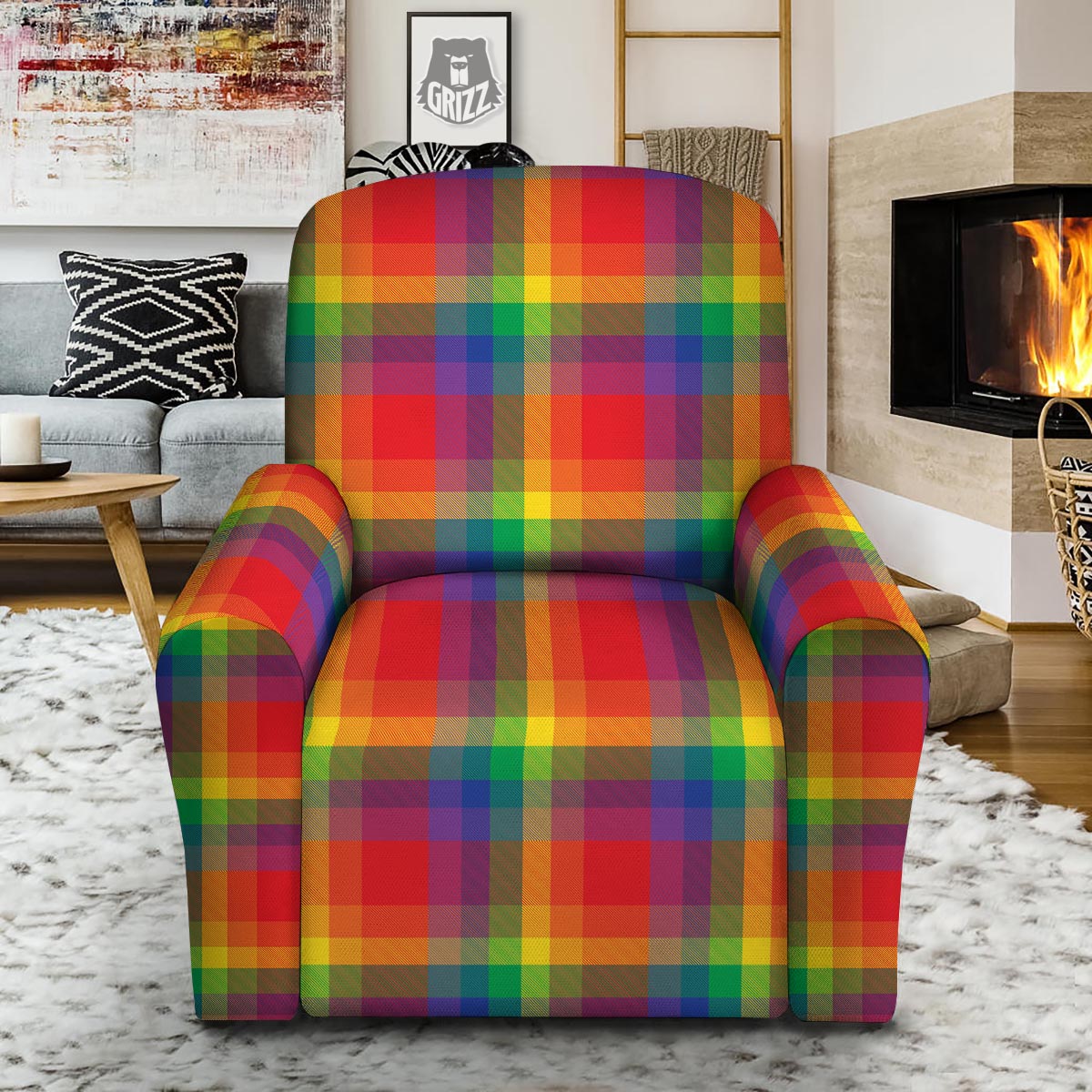 LGBT Plaid Rainbow Print Pattern Recliner Slipcover-grizzshop