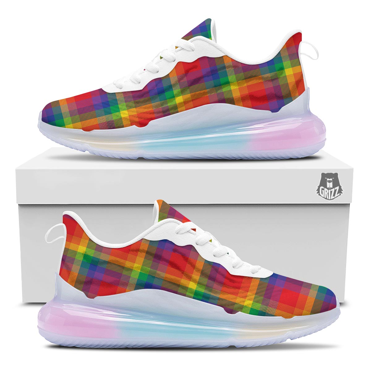 LGBT Plaid Rainbow Print Pattern Running Sneakers-grizzshop