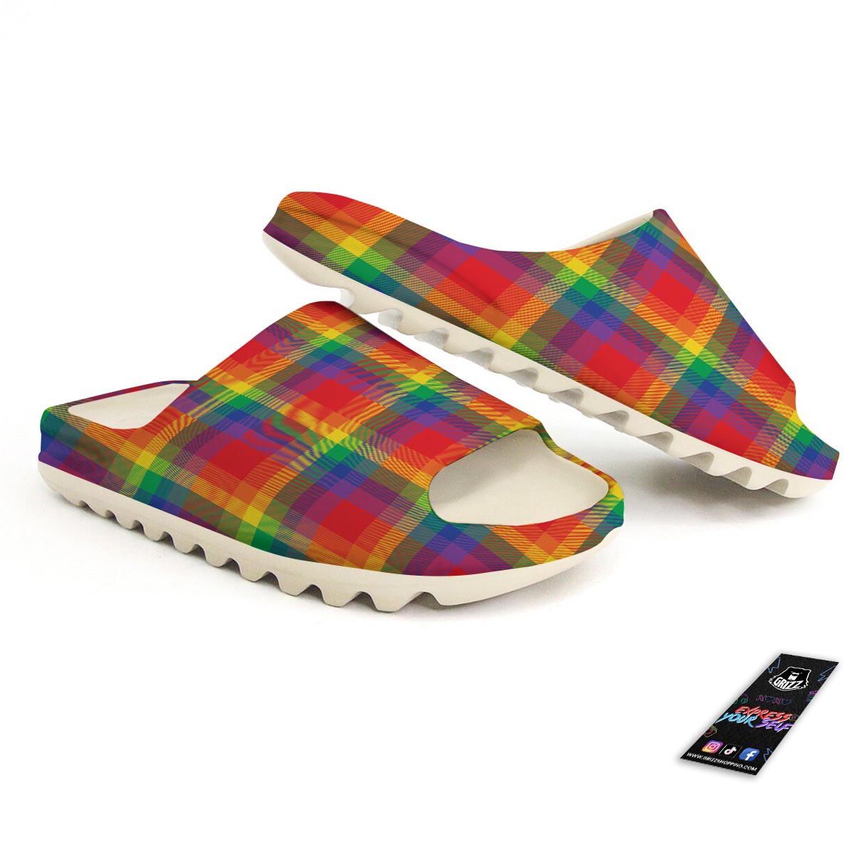 LGBT Plaid Rainbow Print Pattern Sandals-grizzshop