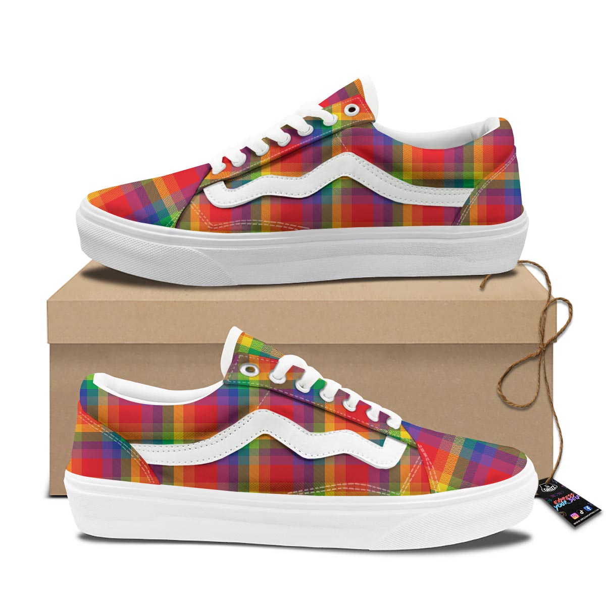 LGBT Plaid Rainbow Print Pattern Skate Shoes-grizzshop