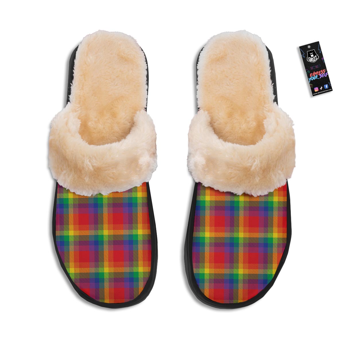 LGBT Plaid Rainbow Print Pattern Slippers-grizzshop