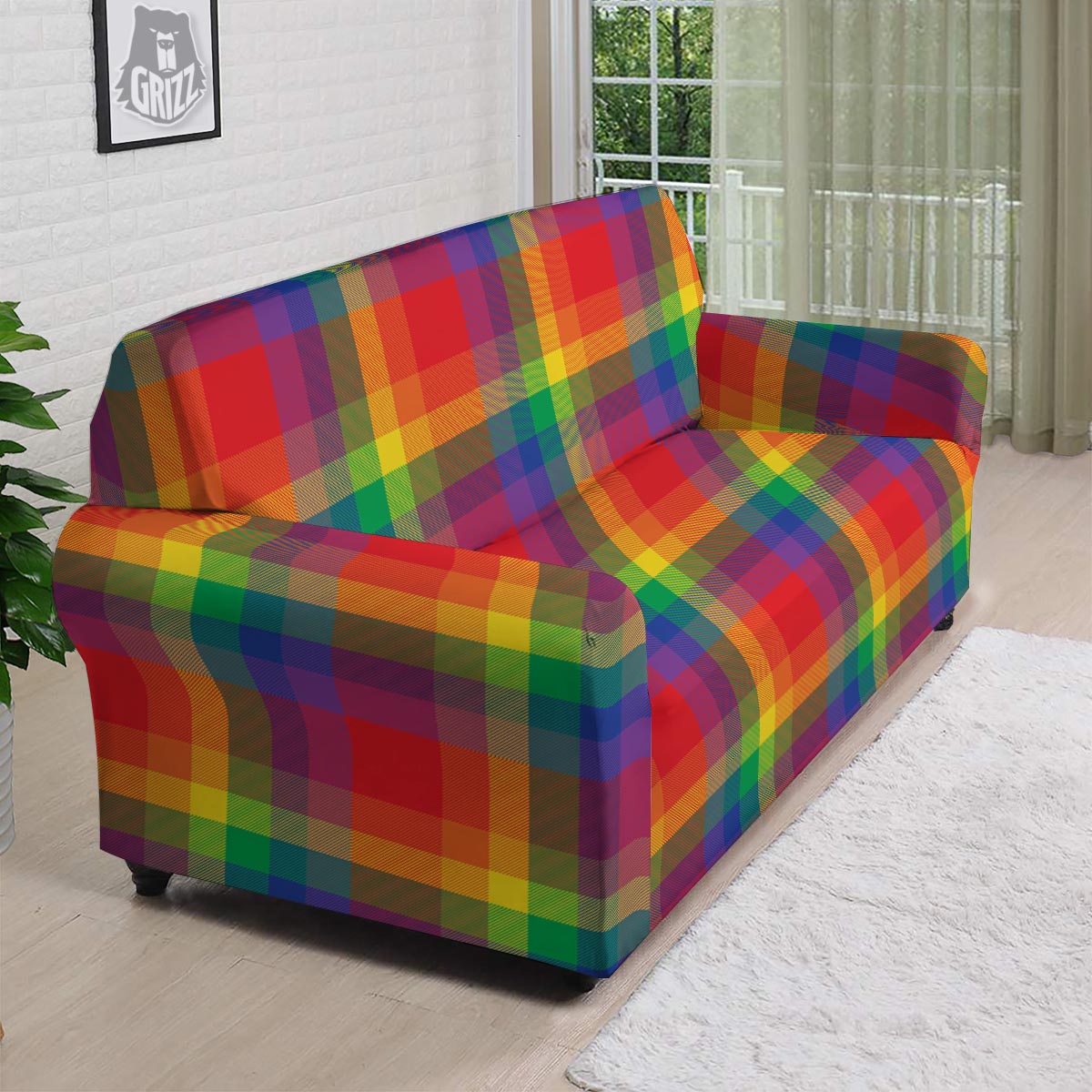 LGBT Plaid Rainbow Print Pattern Sofa Cover-grizzshop