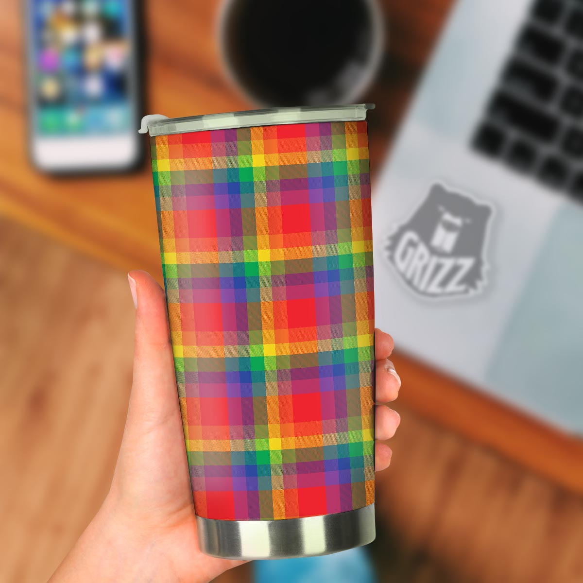 LGBT Plaid Rainbow Print Pattern Tumbler-grizzshop