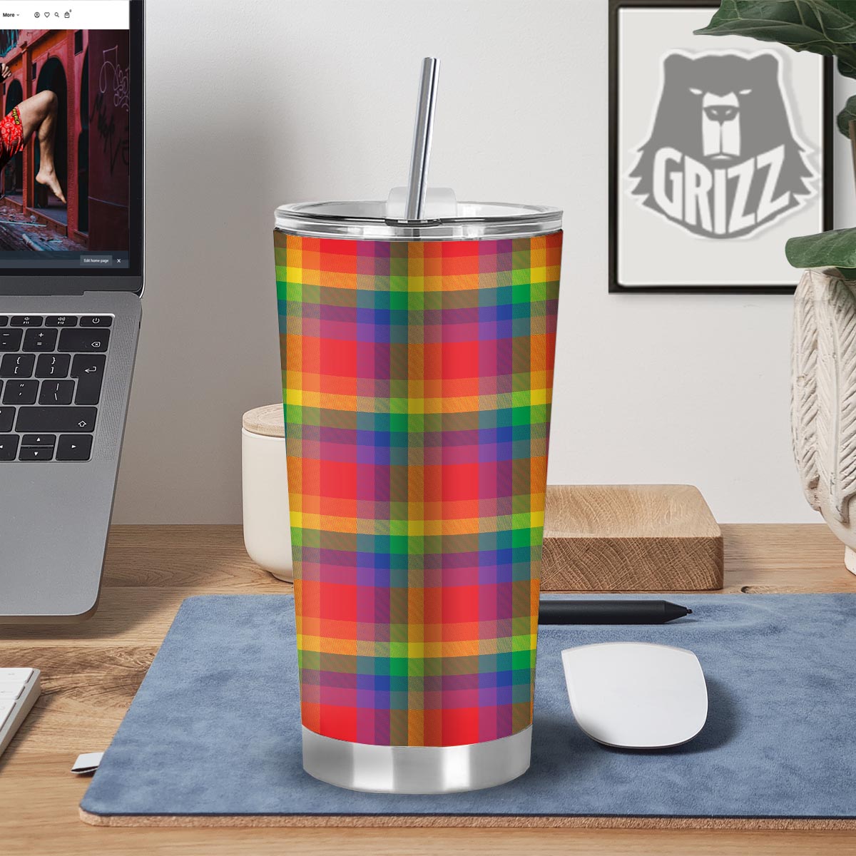 LGBT Plaid Rainbow Print Pattern Tumbler-grizzshop