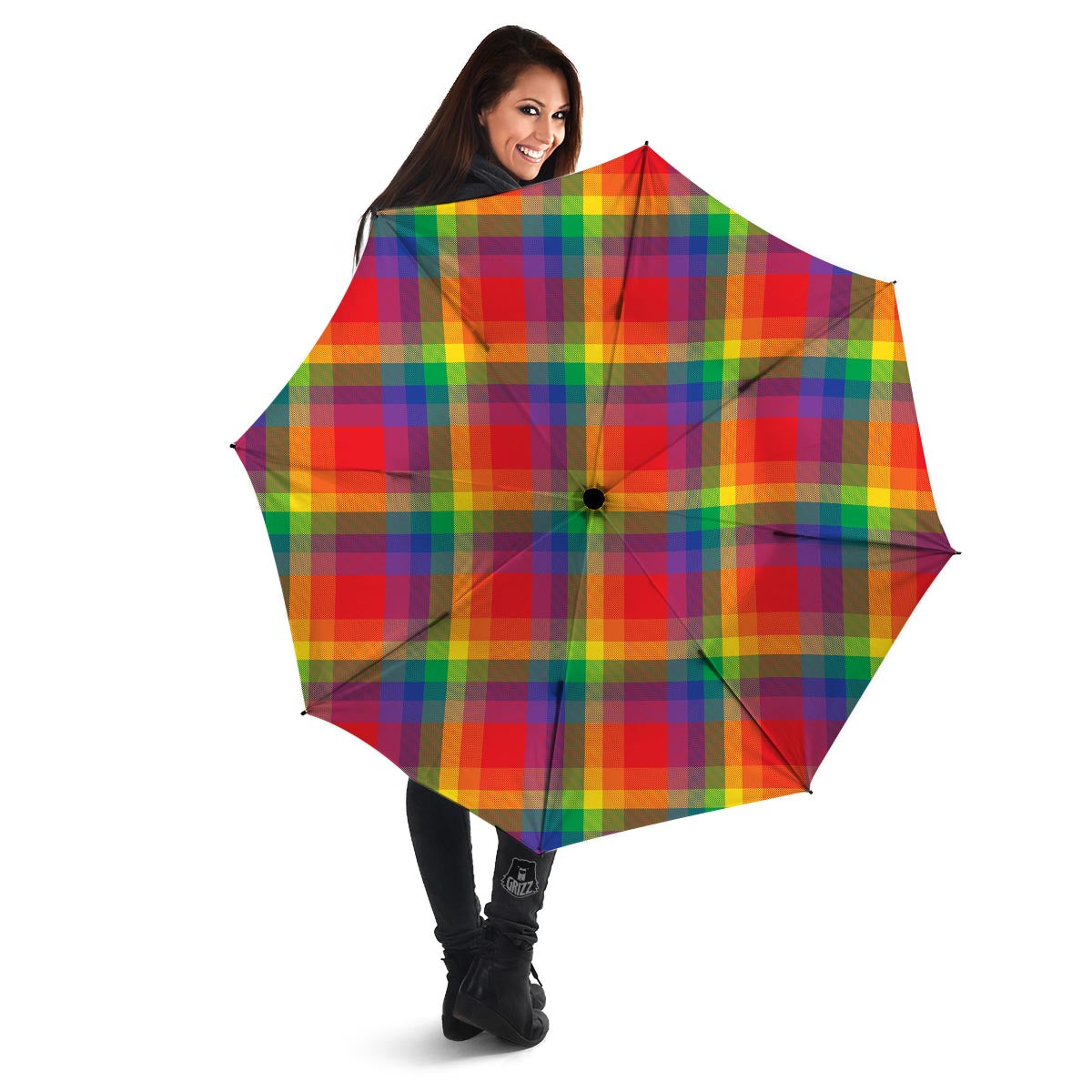 LGBT Plaid Rainbow Print Pattern Umbrella-grizzshop