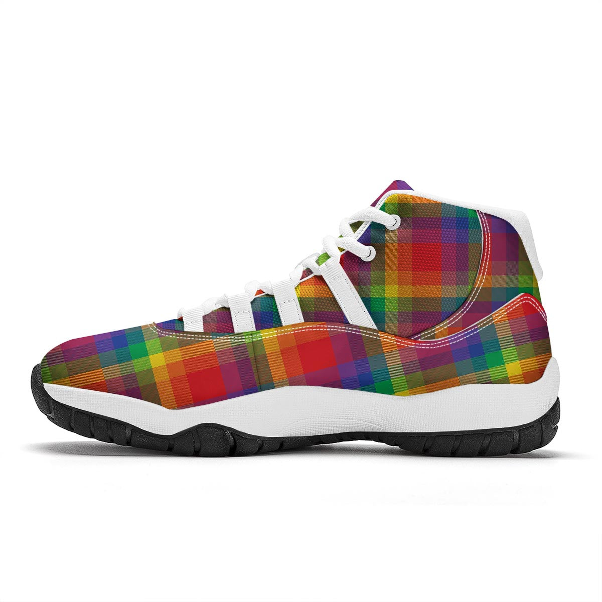 LGBT Plaid Rainbow Print Pattern White Bball Shoes-grizzshop