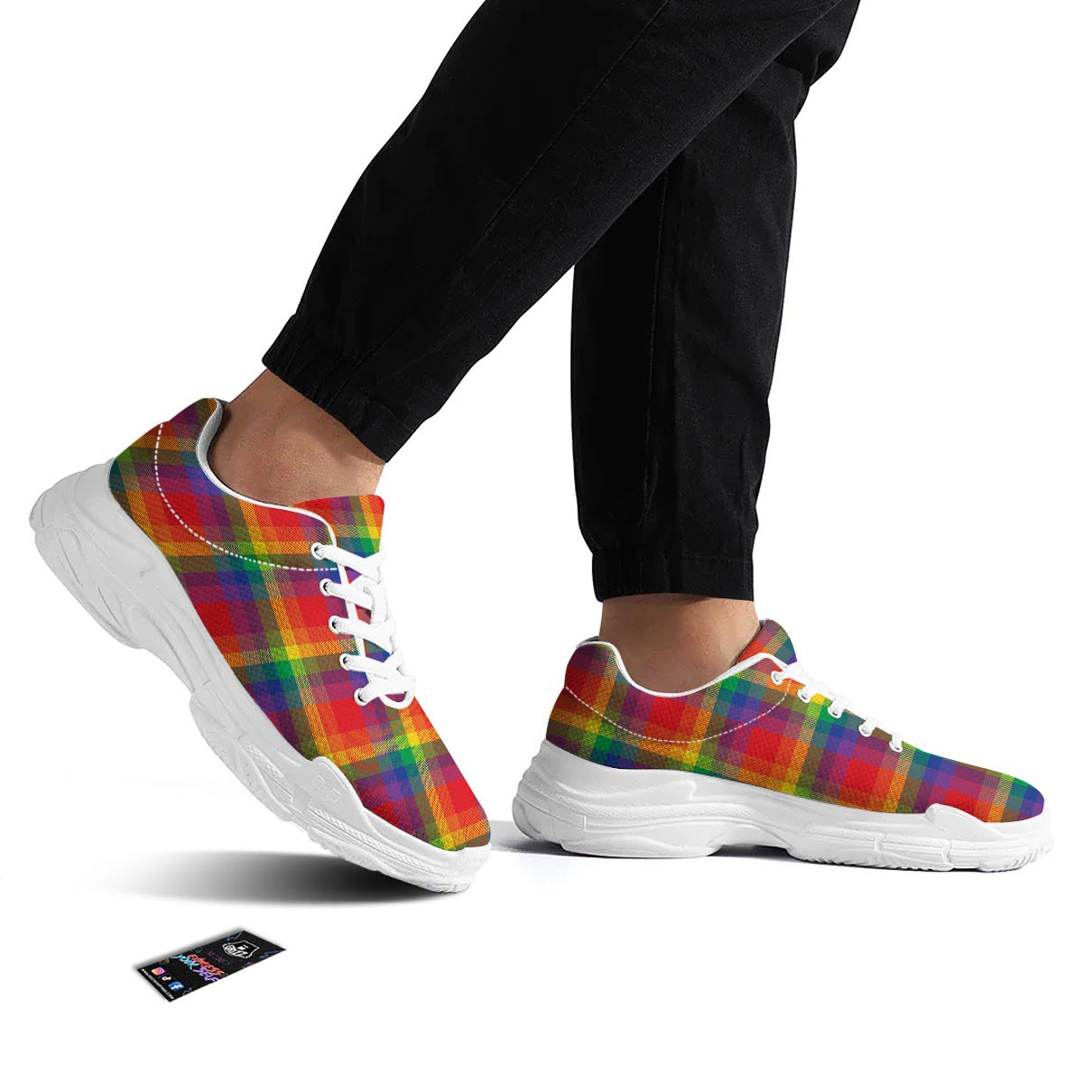 LGBT Plaid Rainbow Print Pattern White Chunky Shoes-grizzshop