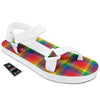 LGBT Plaid Rainbow Print Pattern White Open Toe Sandals-grizzshop