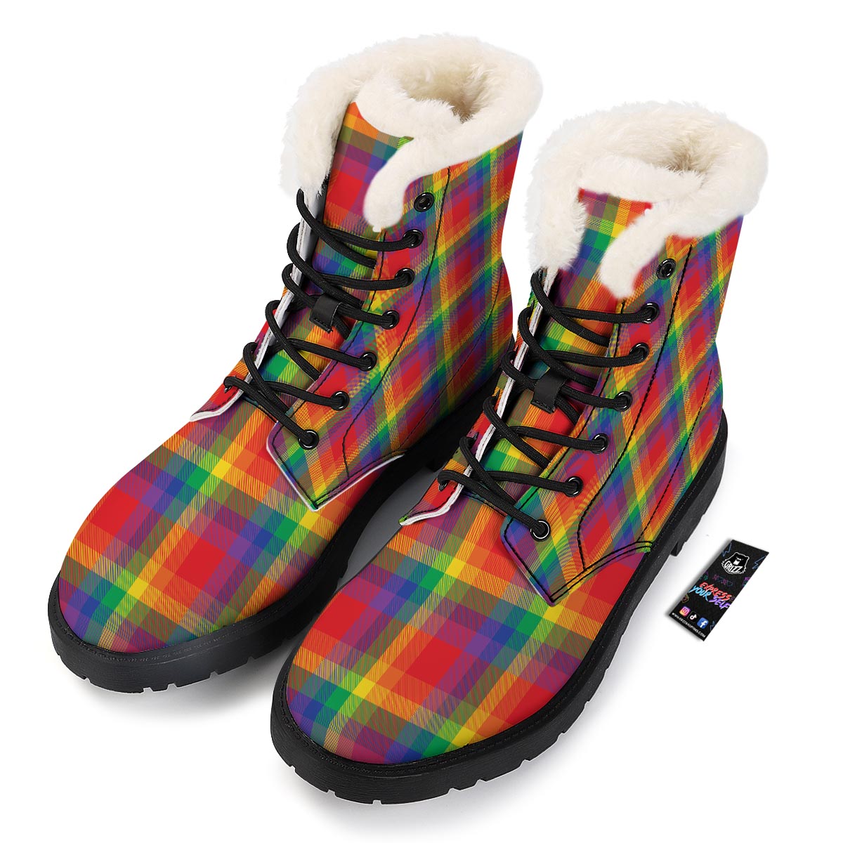 LGBT Plaid Rainbow Print Pattern Winter Boots-grizzshop