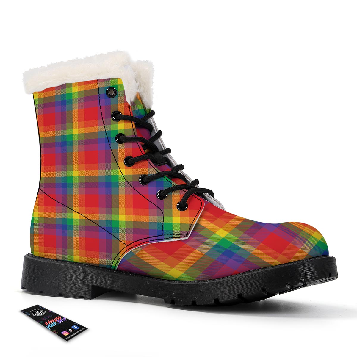 LGBT Plaid Rainbow Print Pattern Winter Boots-grizzshop