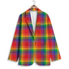 LGBT Plaid Rainbow Print Pattern Women's Blazer-grizzshop