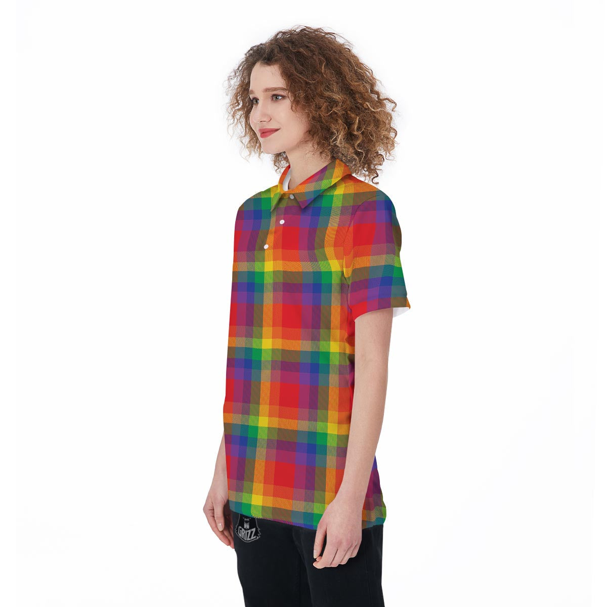 LGBT Plaid Rainbow Print Pattern Women's Golf Shirts-grizzshop