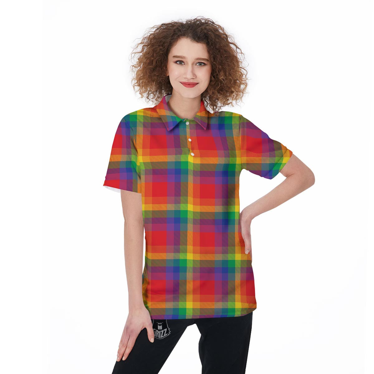 LGBT Plaid Rainbow Print Pattern Women's Golf Shirts-grizzshop