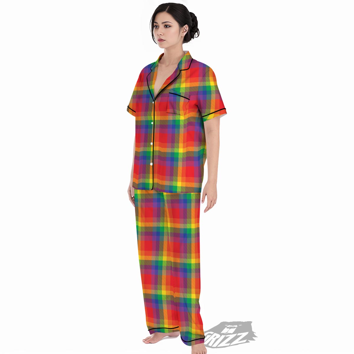 LGBT Plaid Rainbow Print Pattern Women's Pajamas Set-grizzshop