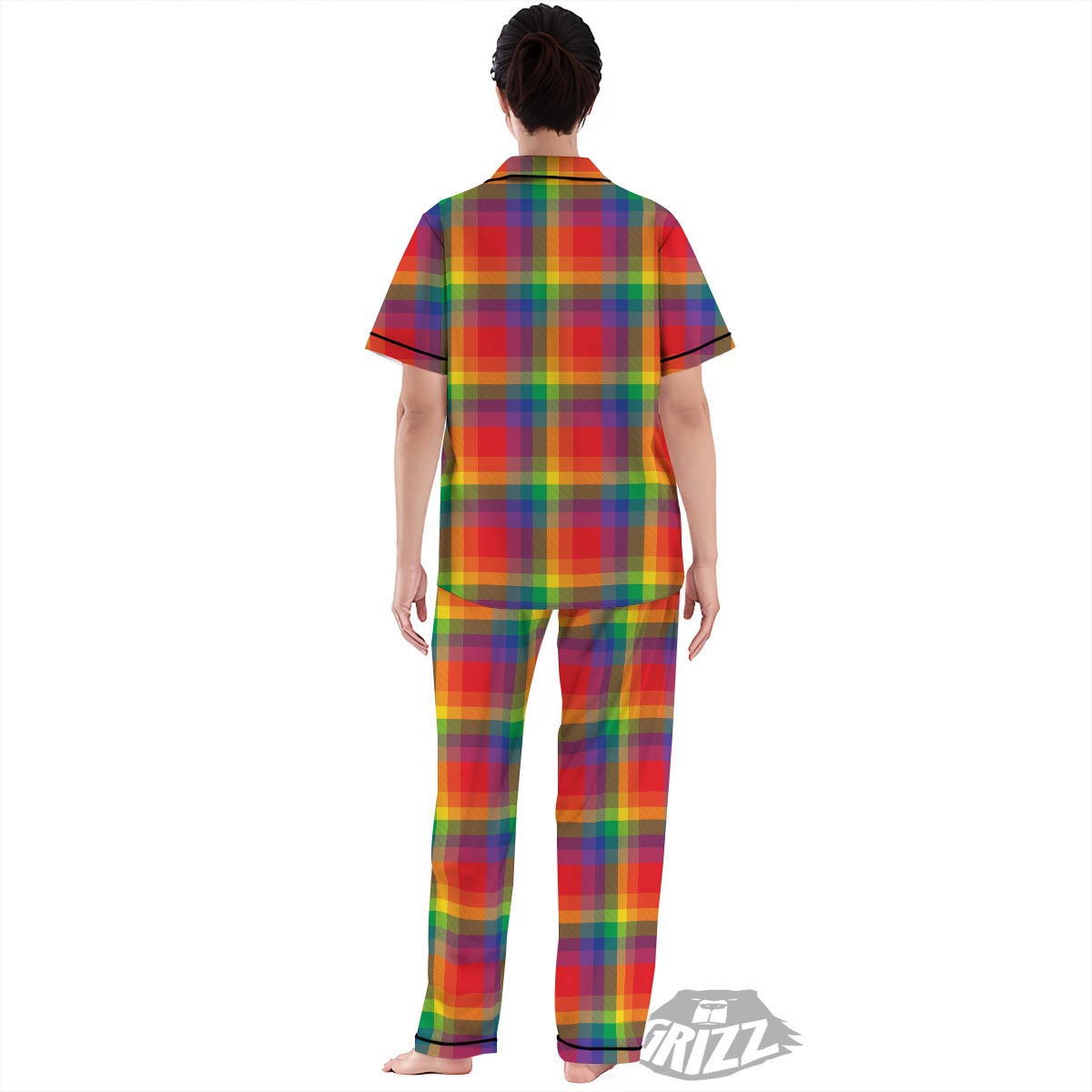 LGBT Plaid Rainbow Print Pattern Women's Pajamas Set-grizzshop