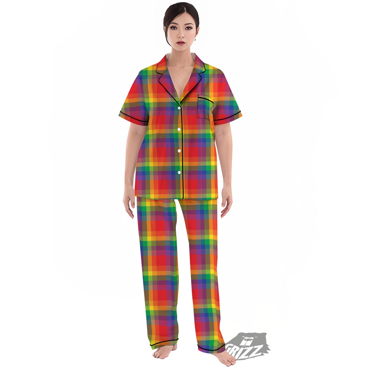 LGBT Plaid Rainbow Print Pattern Women's Pajamas Set-grizzshop